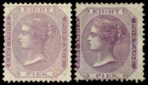 1860 QV 8p purple & 8p mauve, no wmk., SG52-53, gum toned, MLH. Fine.