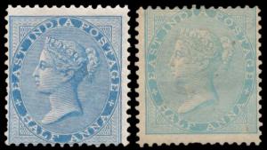 1865 QV ½a blue & ½a pale blue, die I, elephant’s head wmk., SG54-55, gum toned, MLH. Fine