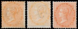 1865 QV 2a yellow, orange & brown orange, all three shades, elephant’s head wmk., SG61-63,