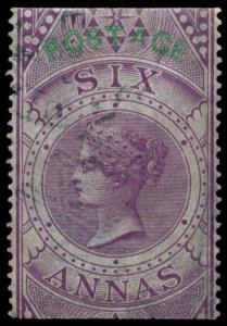 1866 6a fiscal stamp ovpt. “POSTAGE” type 15 in green, SG66, used. Fine.