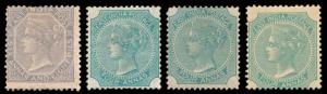 1866-78 QV 4a green, deep green (Die I), blue green (Die II), SG 69-71, all shades & 6a8p 