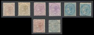 1868-76 ½a deep blue, blue, 9p bright mauve, pale mauve, 6a olive bistre, pale brown, 1r s