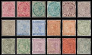 1882-90 QV ½a to 1r, complete set of 18 stamps, single star wmk., SG 84-101, mixed gum con