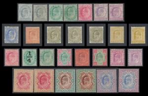 1902-06 KED VII 1902 3p to 5r, SG 119-143, 1905 ¼a on 1/2a, SG148, 1906 1/2a, 1a, SG149-50