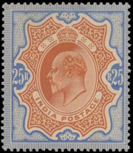 1902 KED VII 25r, brownish orange and blue, SG147, gum toned, minute stain spot on reverse