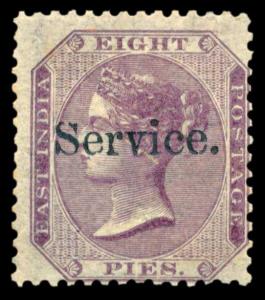 1866-72 8p purple, optd. Type O1, no wmk., SGO8, gum toned, MLH. Fine.