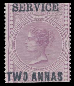 1866 2a purple, fiscal ovpt. “SERVICE/TWO ANNAS”, in two lines, type O2, SGO15, unused wit