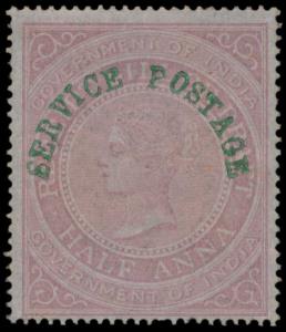 1866 ½a mauve fiscal, ovpt. “SERVICE/POSTAGE” in semi-circle in green, type O6, SGO19, gum