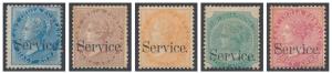 1867-73 QV ½a, 1a, 2a, 4a and 8a, SGO20-30a including shades, gum toned, MLH. Fine. (5)