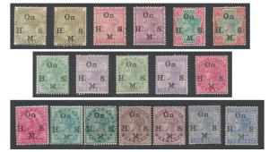 1883-1900 QV optd. “On H. M.S.”, type O9, SGO37a-52, including all shades, gum toned, MLH.