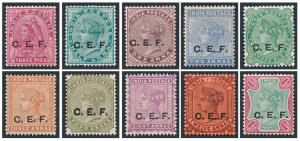 1900 QV 3p to 1r, SGC1-10, ovpt. “C.E.F.”, MLH. Fine. (10)