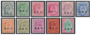 1905-09 KED VII ovpt. “C.E.F.”, complete set, SGC12-22, MLH. Fine. (11)