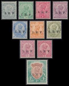 1914-22 KG V ovpt. “I.E.F.”, complete set, SGE1-13, set of 11, MLH. Fine. (11)