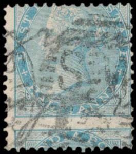 1865 QV ½a green, SG54, perforation shifted error, scarce in this period, used. Fine.