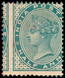 1883 QV ½a green, SG85, perforation shifted error, scarce in this period, mint no gum. Fin