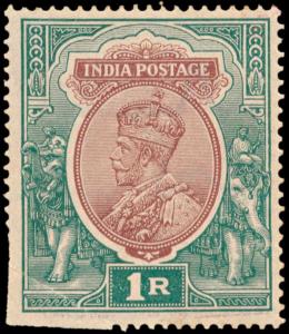 1926 KG V 1R, SG214, perforation error in bottom left corner, gum toned, MLH. Fine.