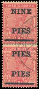 1921 KG V 1a carmine, SG192b, variety ”PIES PIES” used in pair with normal. Fine.