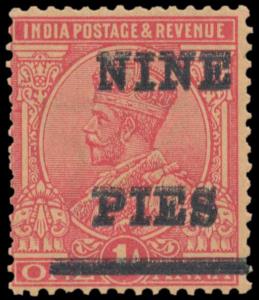 1921 KG V 1a carmine, SG192c, variety ”NINE PIES” double, gum toned, mint. Fine.