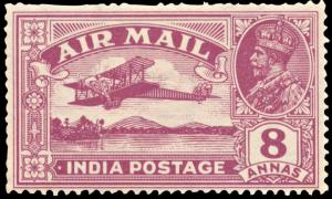 1929 KG V Airmail 8a, SG224a, error missing tree top, perforation fault, MLH. Fine.
