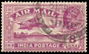 1929 KG V Airmail 8a, SG224a, error missing tree top, used. Fine.