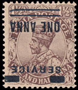 1926 KG V “1a” on 1a, SGO107a, variety surcharge inverted, gum toned, mint. Fine.