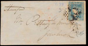 1856 entire to Jaulnah, franked with QV ½a lithograph, pale blue, SG3, wide margins on cov
