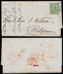 1857 mutiny cover bearing QV 2a lithograph, to General Wilson with ”BOMBAY PAID” and trise