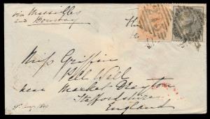 1859 cover franked with QV 2a, SG44 + 4a, SG45 tied by ”273”, type 5, inscribed ”via Marse
