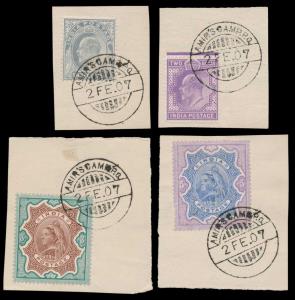 1907 QV 3r, 5r and KED VII 3p and 2a, all with ”AMIR’S CAMP P.O./2 FE.07” grilled cancel o