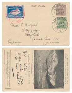 1924 Mount Everest Expedition PPC with BRITISH EMPIRE EXHIBITION 1924 slogan cancel of Cal