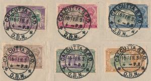 1931 Inauguration of New Delhi, SG226-231, sheet of paper bearing set of stamps with “CALC