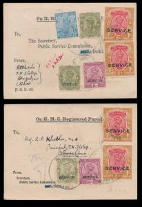 India On His Majesty’s Service Registered Parcel card bearing 1913 KG V 2r pair SGO92 + 8a