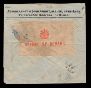 1915 India used in Aden, “ADEN-CAMP/9 DE./15” single circle, on KG V 1a & 2a registered ce
