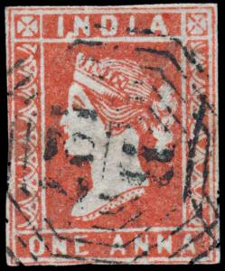 India used in Burma, QV 1a lithograph, Die III, cut to shape, cancelled ”B/127” of Moulmei