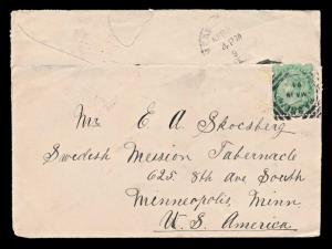 1894 India used in Burma, cover from Bassein to USA bearing QV 2a6p tied with “BASSEIN/MA 
