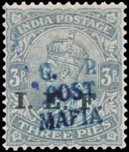 India used in British East Africa, KG V 3p with “G.R./POST/MAFIA” hand stamp ovpt. Fine.