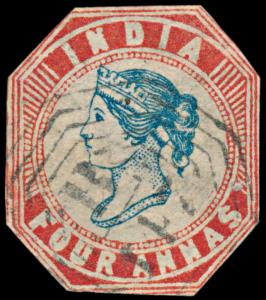 India used in Penang QV 4a lithograph, cut to shape, with ”B/147” Penang, type 7 cancel. F