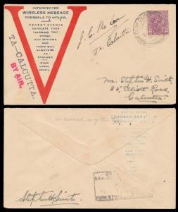 1941 Dum-Dum to Calcutta Victory Airmail cover inscribed ”GOBBELS TO HITLER” signed by Ste