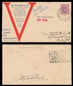 1941 Dum-Dum to Calcutta Victory Airmail cover inscribed ”THE MISSING LINK” signed by Step