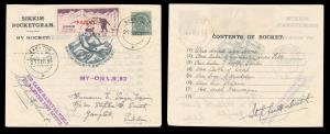 1935 “Sikkim Rocketgram” from the experiment launched on 27th September 1935, flown on Roc