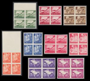 1943 Azad Hind imperf set of 9 in blks/4. Fine.