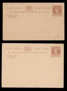 1884 QV ¼ x ¼a brown on buff, reply card with perforations, 122x77mm, PC3 + QV ¼ x ¼ a bro
