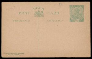 1922 KG V ½ x ½a green on buff, tails down, reply card, PC34, mint. Fine.