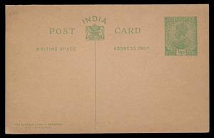 1922 KG V ½ x ½a green on buff, stamp size 22x26mm, reply card, PC41, mint. Fine.