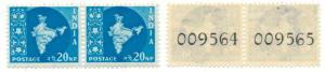 1958 20np blue, coil stamp pair, white gum, MNH. Fine.