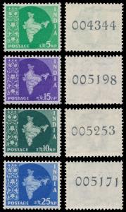 1958 Coil stamps, 5N.P., 10N.P., 15nP & 25N.P., 4 values, MNH. Fine.