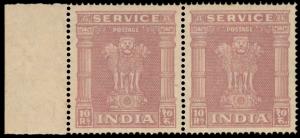 1959 10r Service pair with side margin, SGO189ab, printed on gum side, MNH. Fine.