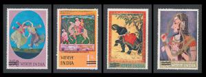 1973 Indian Miniature Paintings, SG681-84, specimen set, value obliterated by black bars. 