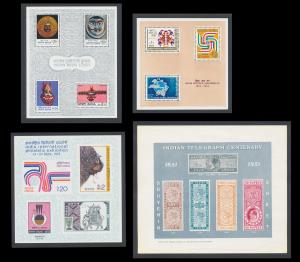 First 4 miniature sheets, Telegraph centenary, INDIPEX 73, MASK and UPU, white gum, Mask s
