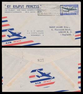 1948 Air India International, 12a, SG304, on private FDC “BY RAJPUT PRINCES”, Thakkar 948.